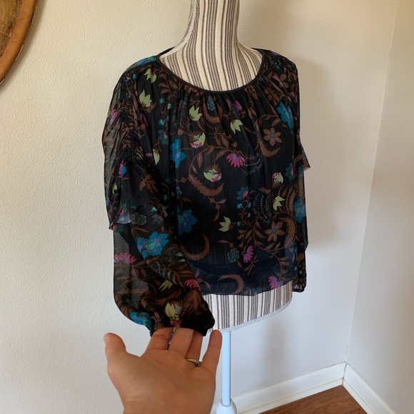 Free People Floral Long sleeve Mesh Boho Top Woman’s Small - Picture 3 of 9